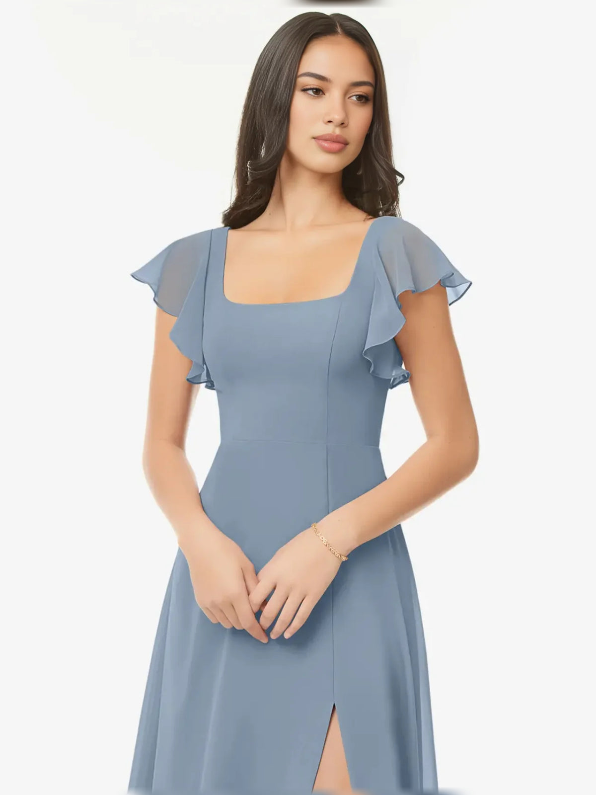 Burnt Orange maxi bridesmaid dress, alternate view showing the overall dress design