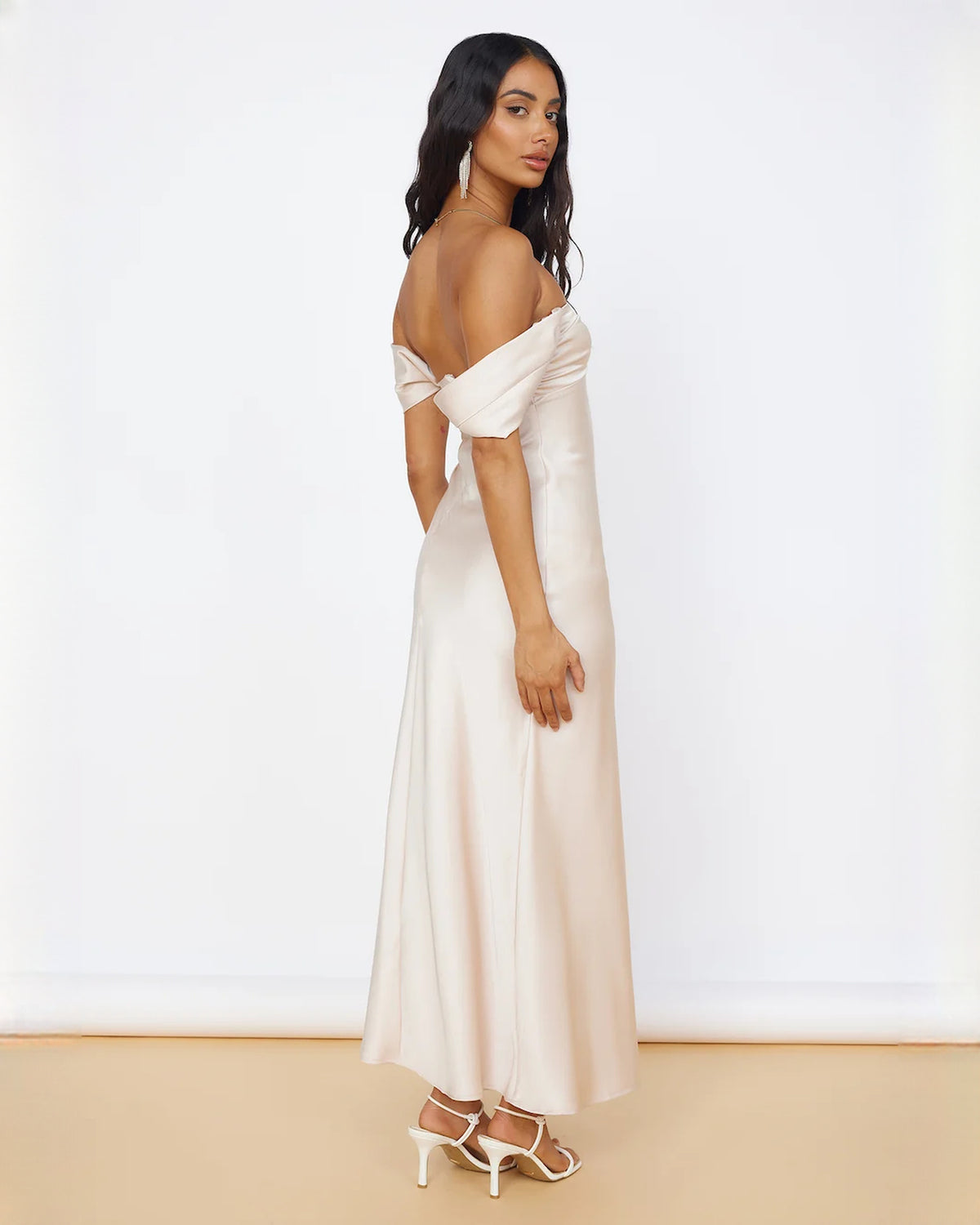 sleeveless satin a-line maxi bridesmaid dress - image 4