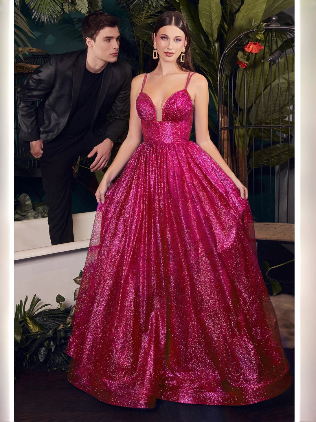 Fuchsia floor-length prom dress, alternate view showing the overall dress design