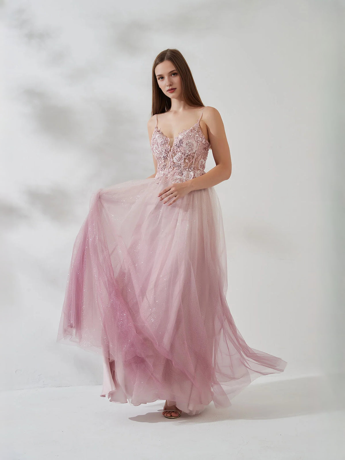 Light Pink maxi prom dress, alternate view showing the overall dress design