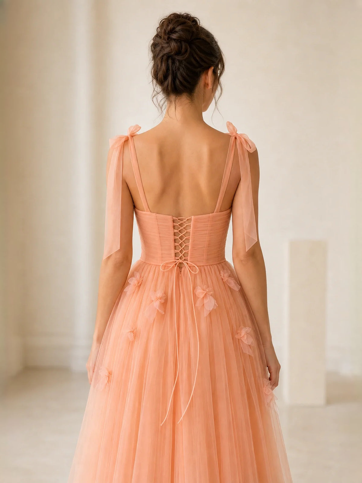 Orange midi prom dress, alternate view showing the overall dress design