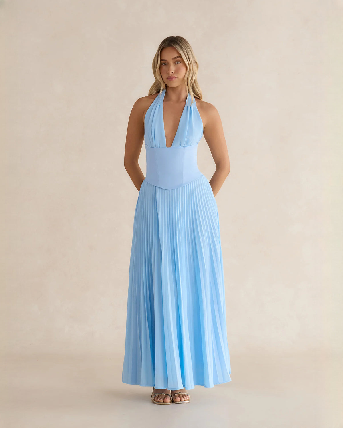 halter neck chiffon a-line maxi bridesmaid dress - image 4