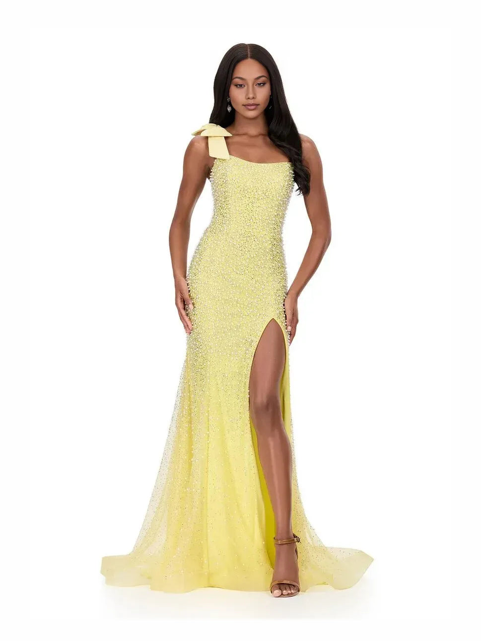 Lemon floor-length prom dress, alternate view showing the overall dress design