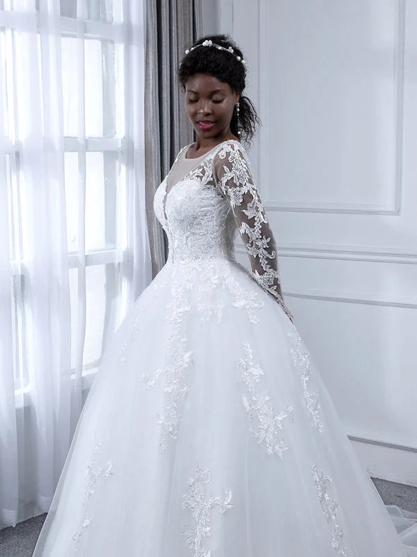 Ivory floor-length wedding dress, alternate view showing the overall dress design