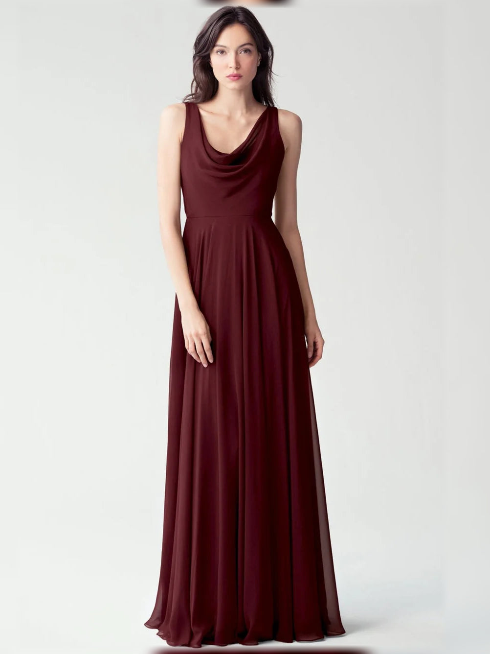Burgundy floor-length bridesmaid dress, alternate view showing the overall dress design