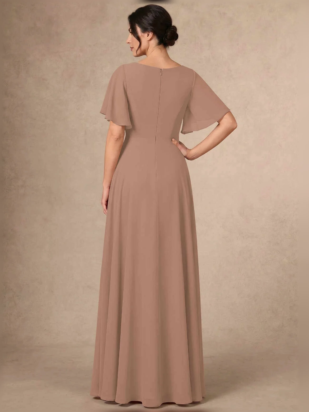 Burnt Orange maxi mother of the bride dress, alternate view showing the overall dress design