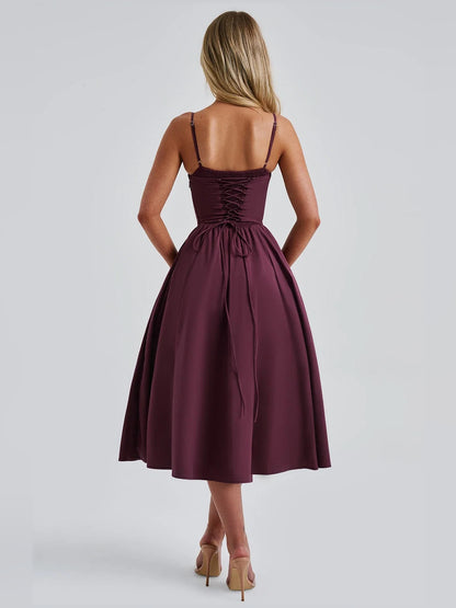 Cherry Lacquer midi formal dress, alternate view showing the waist
