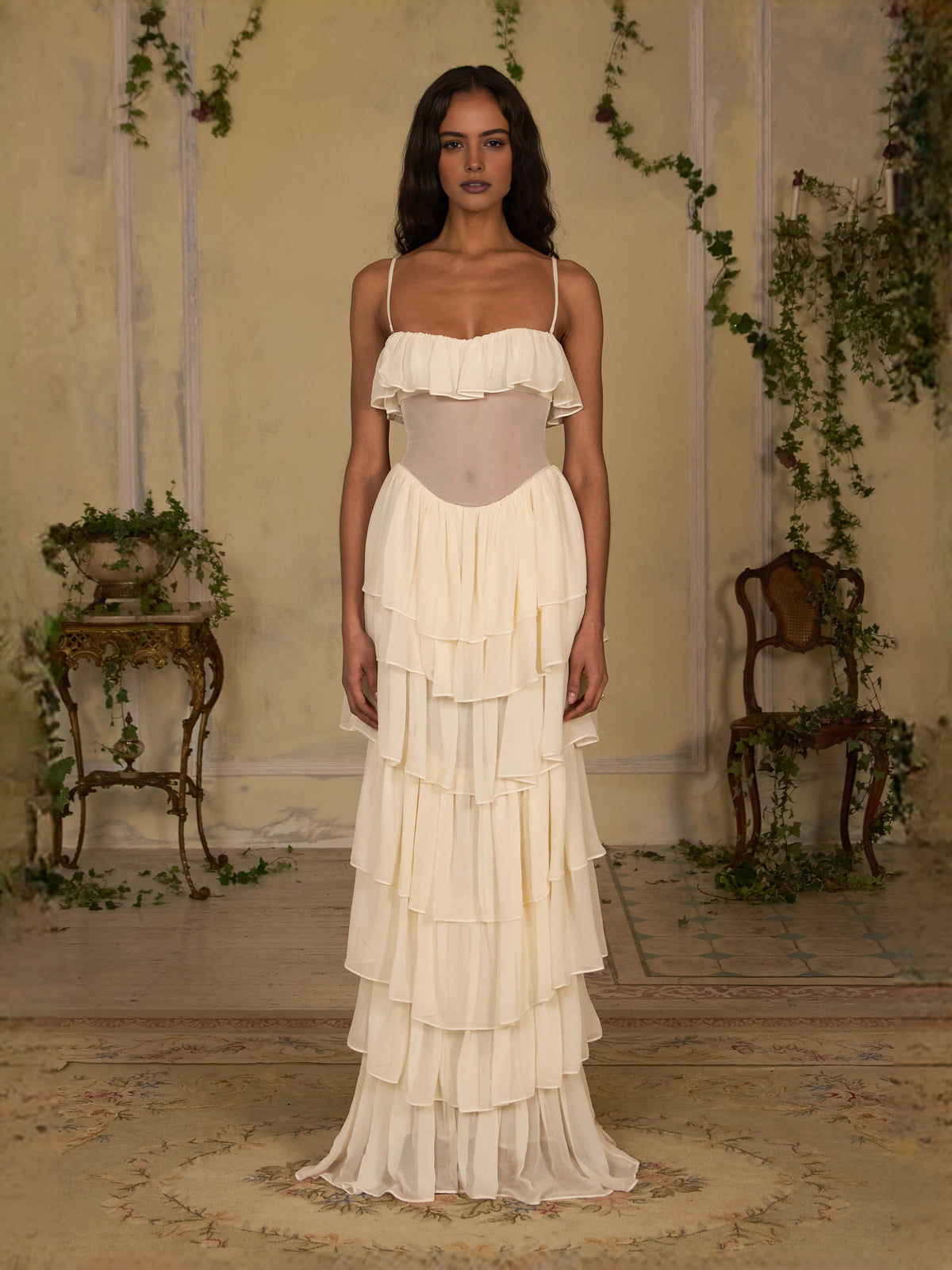 Ivory white floor-length prom dress, alternate view showing the overall dress design