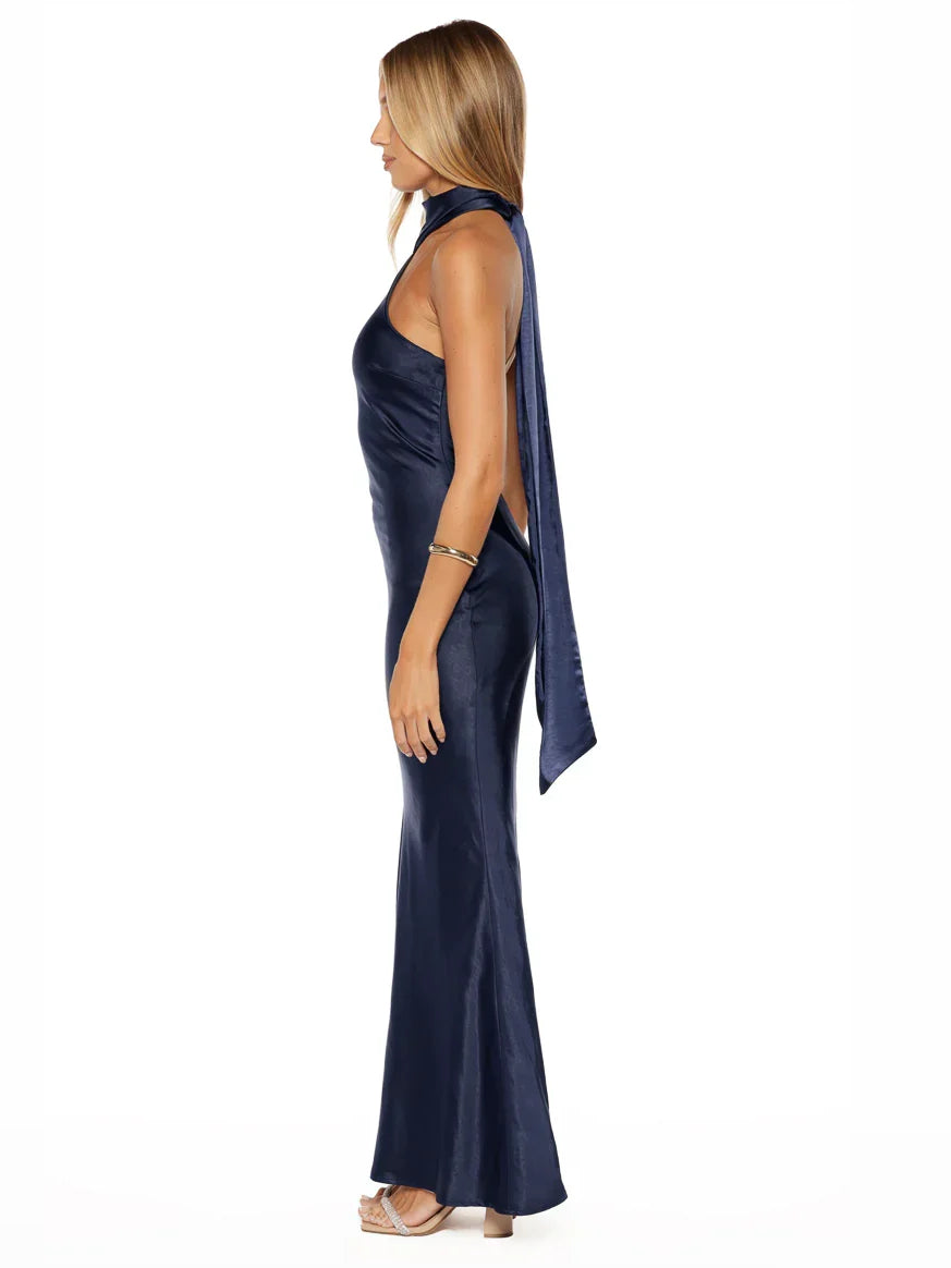 Dark Navy maxi bridesmaid dress, alternate view showing the overall dress design