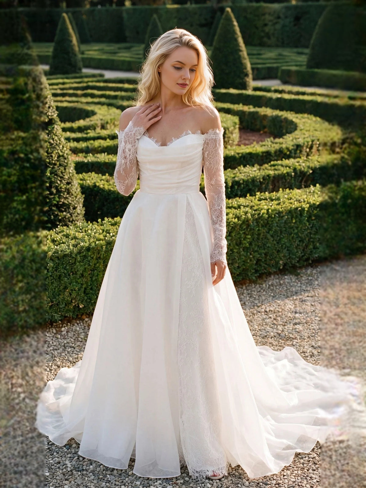 Ivory floor-length wedding dress, alternate view showing the overall dress design