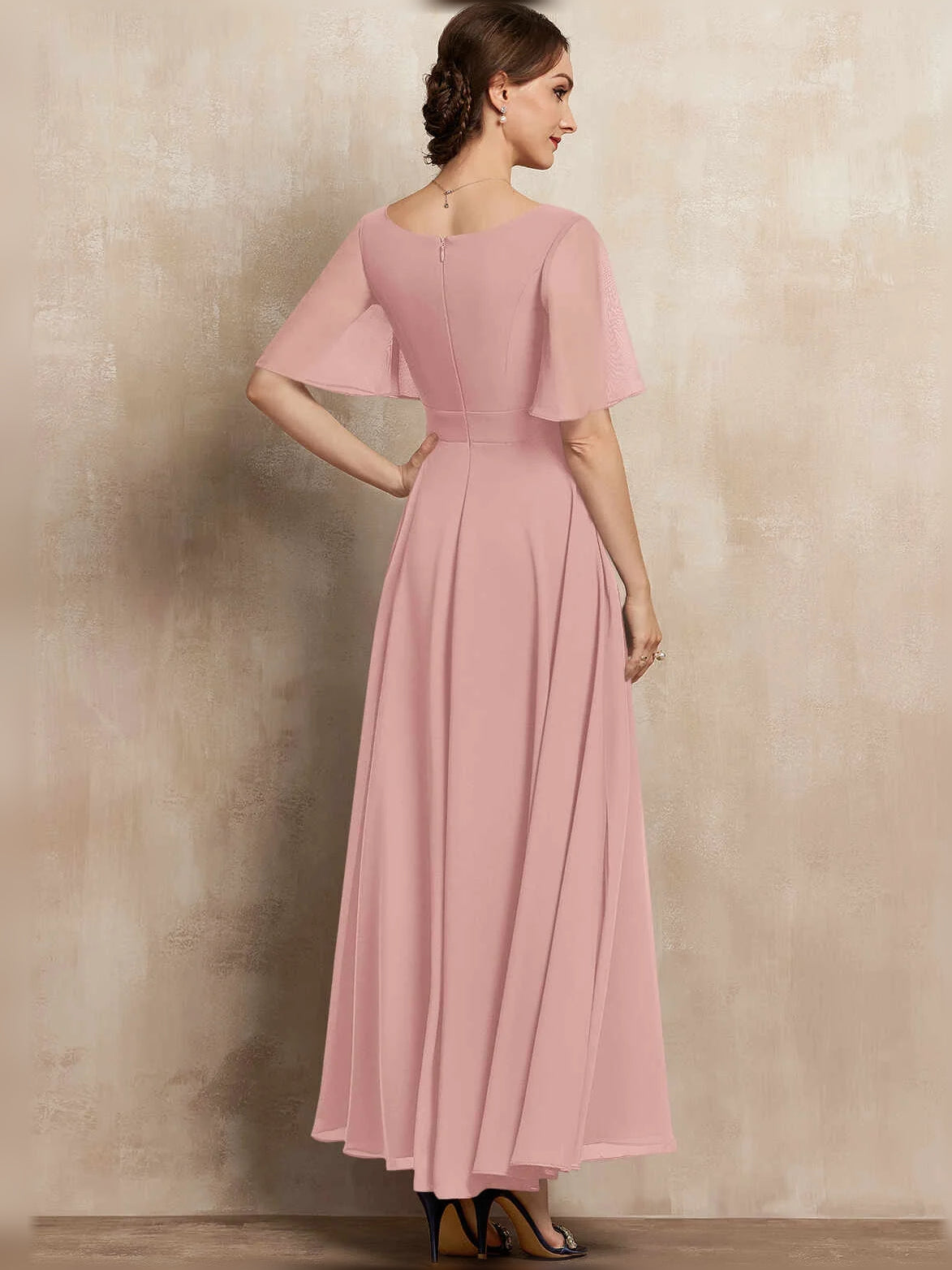 Dark Navy maxi mother of the bride dress, alternate view showing the overall dress design
