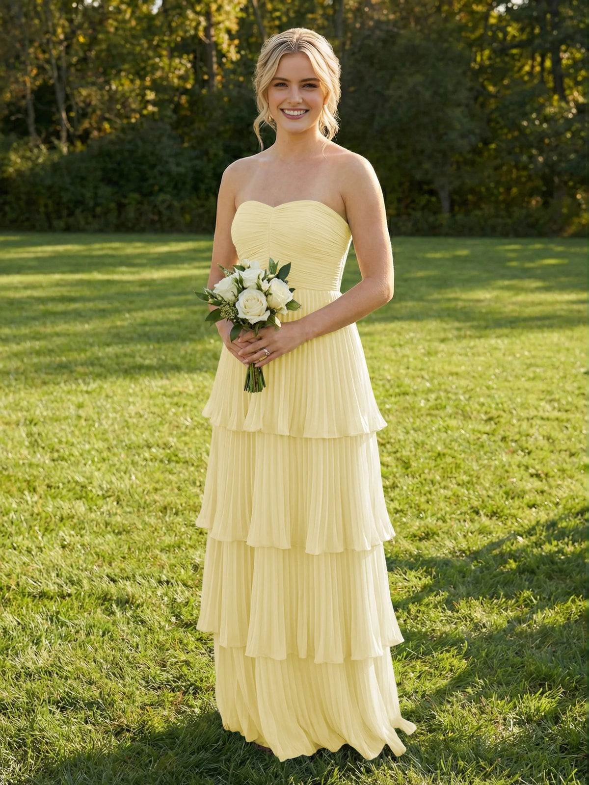 Pale Lemon maxi bridesmaid dress, alternate view showing the overall dress design