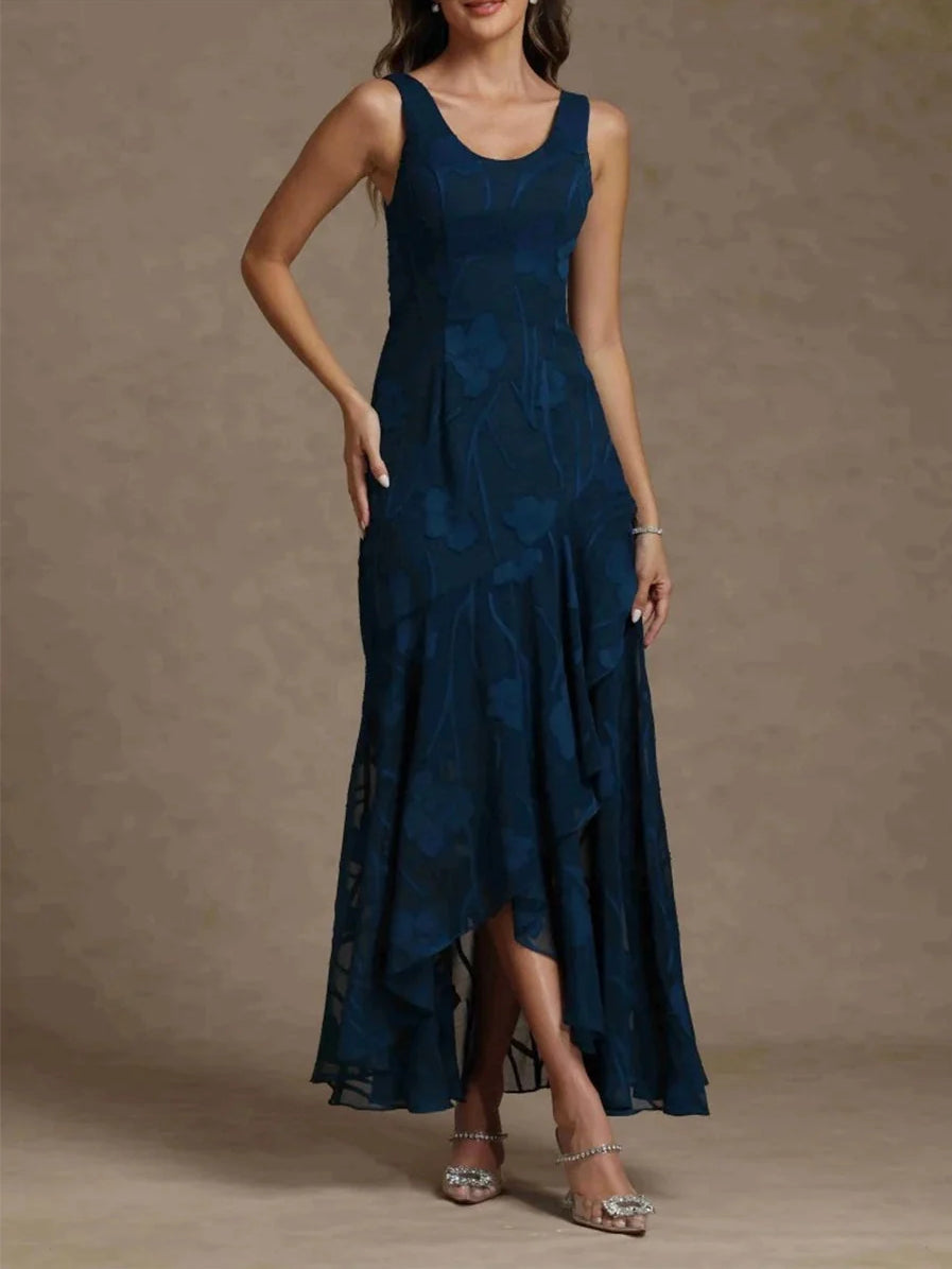 Deep Red high-low mother of the bride dress, alternate view showing the overall dress design