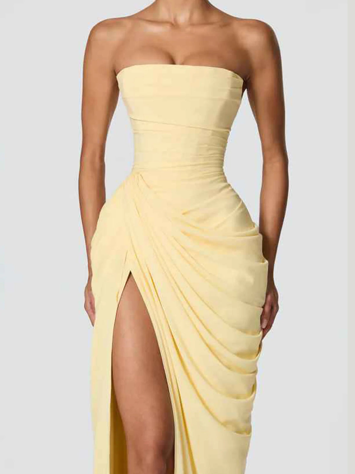 Yellow maxi bridesmaid dress, alternate view showing the overall dress design