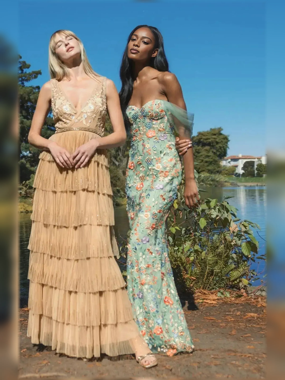 As Picture mermaid maxi formal dress with embroidery, alternate view showing the waist