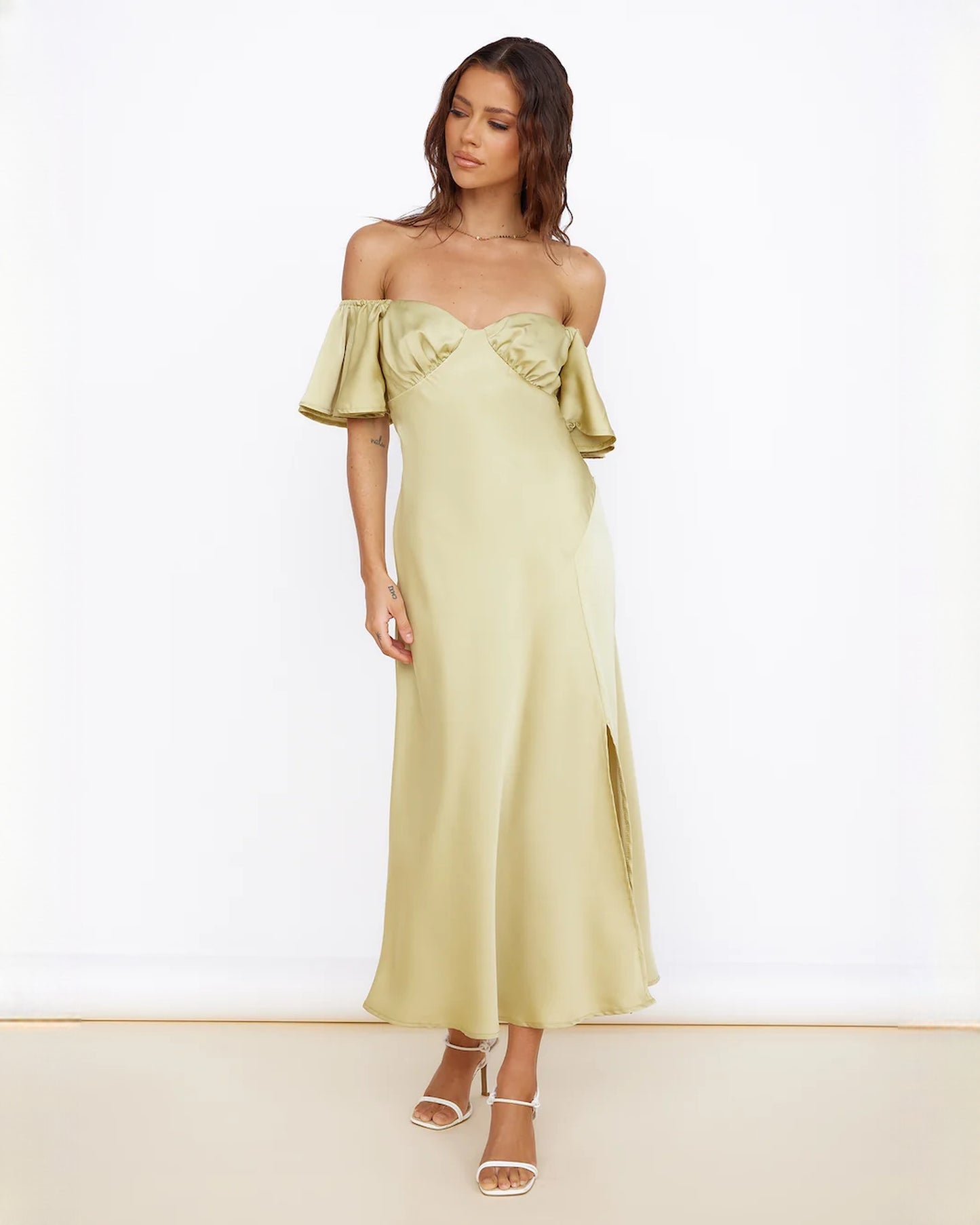 sleeveless satin a-line maxi bridesmaid dress - image 4