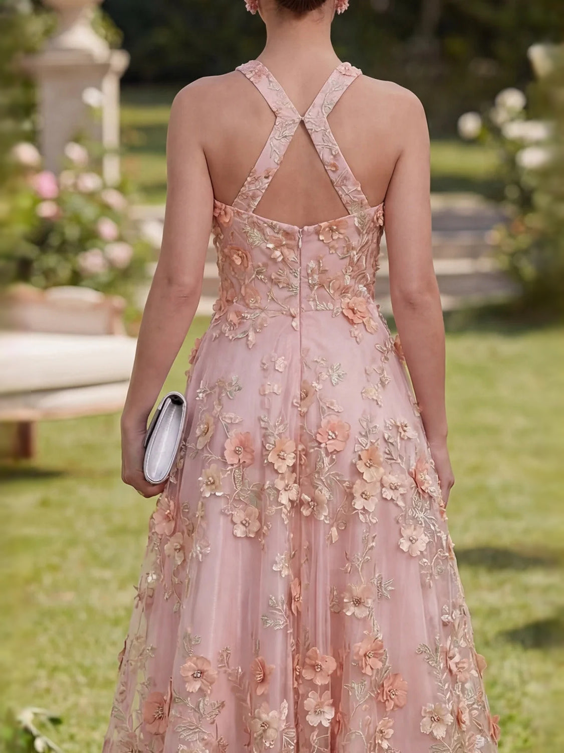 Dusty Pink floor-length prom dress, alternate view showing the overall dress design