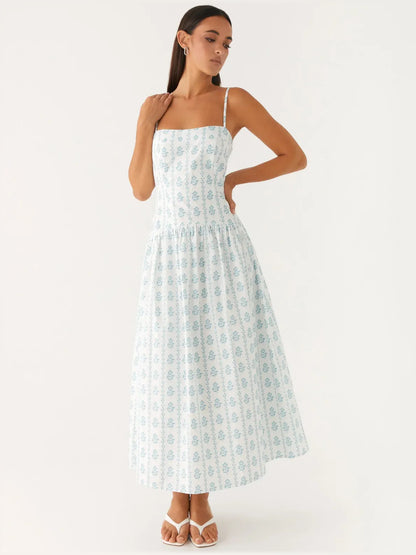 Print a-line midi formal dress with floral print, alternate view showing the waist