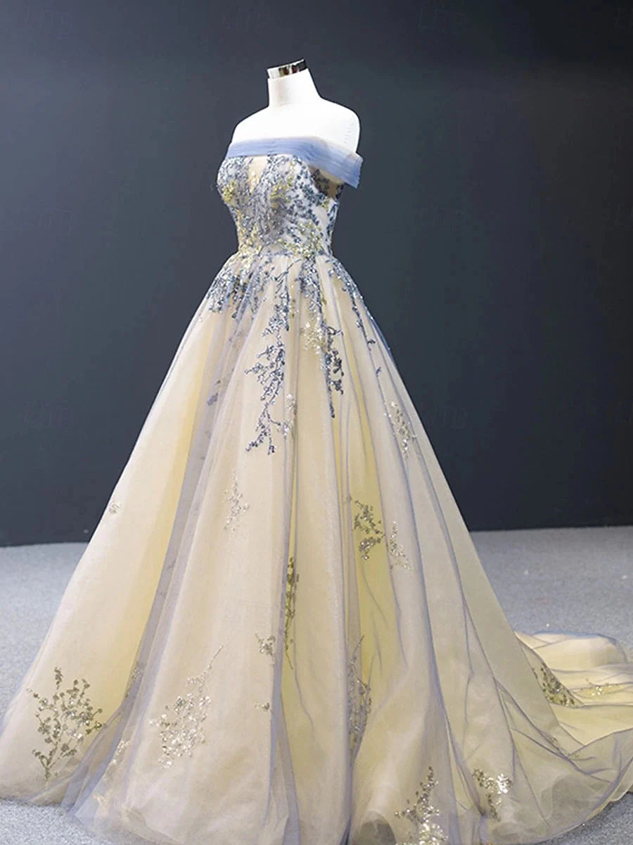 Gold floor-length prom dress, alternate view showing the overall dress design