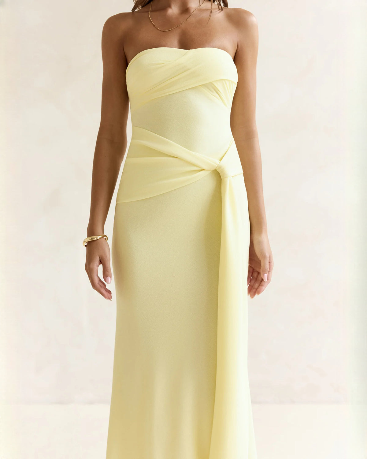 strapless satin a-line maxi bridesmaid dress - image 4