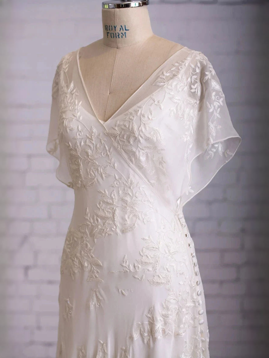White floor-length wedding dress, alternate view showing the overall dress design