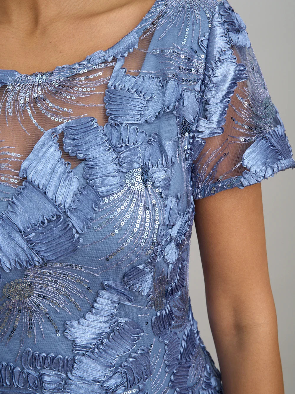 Dusty Blue midi mother of the bride dress, alternate view showing the overall dress design