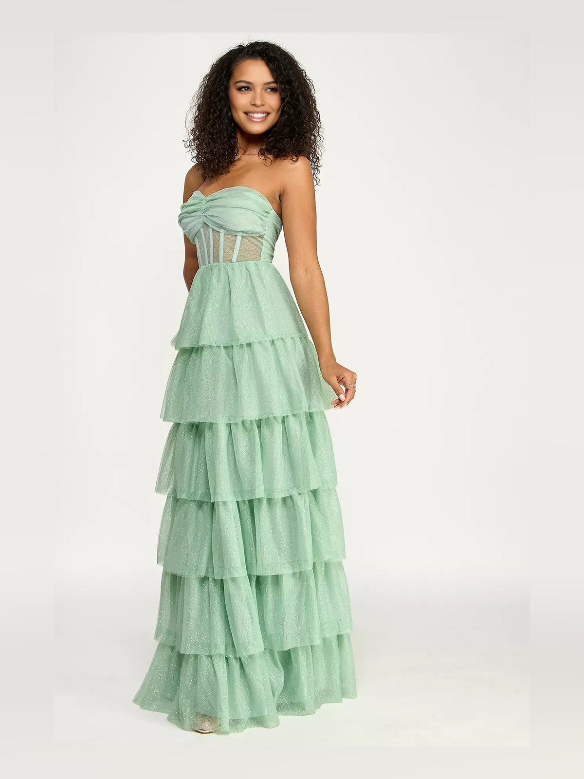 Dusty Sage maxi prom dress, alternate view showing the overall dress design