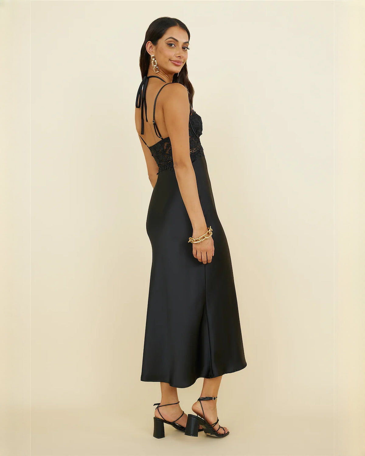 sleeveless satin a-line maxi bridesmaid dress - image 4