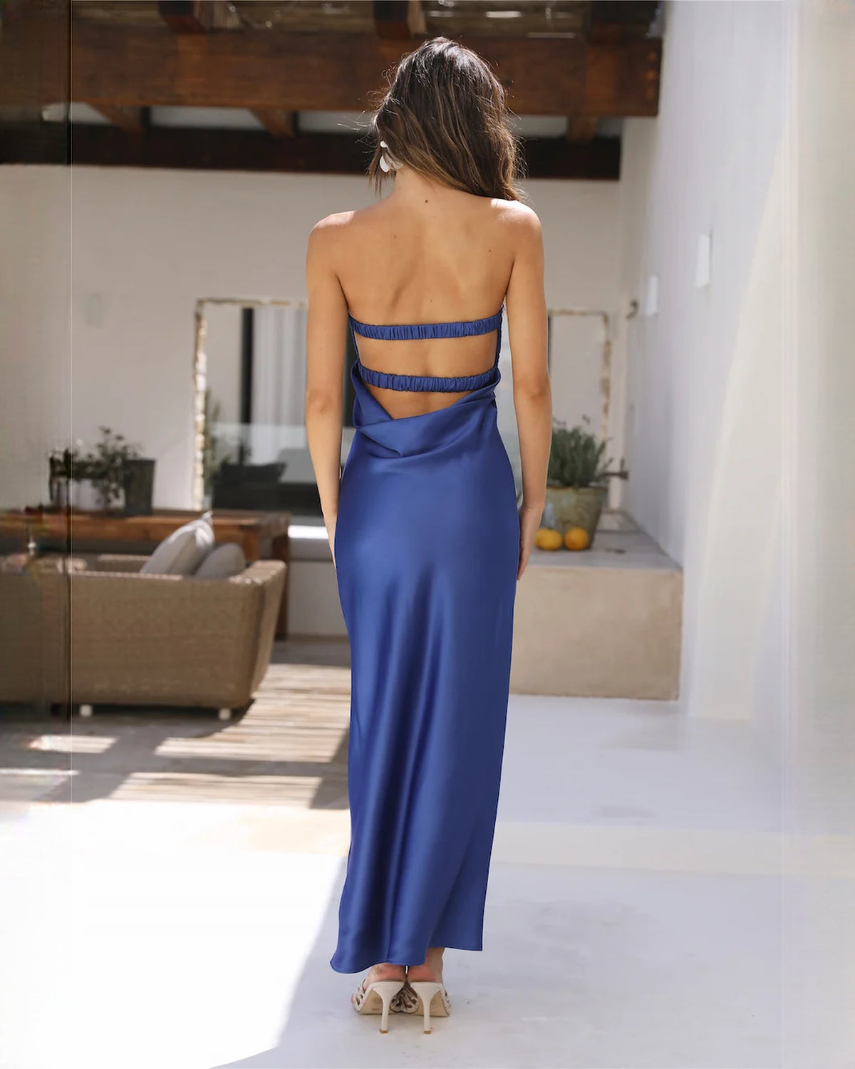 sleeveless satin a-line maxi bridesmaid dress - image 4