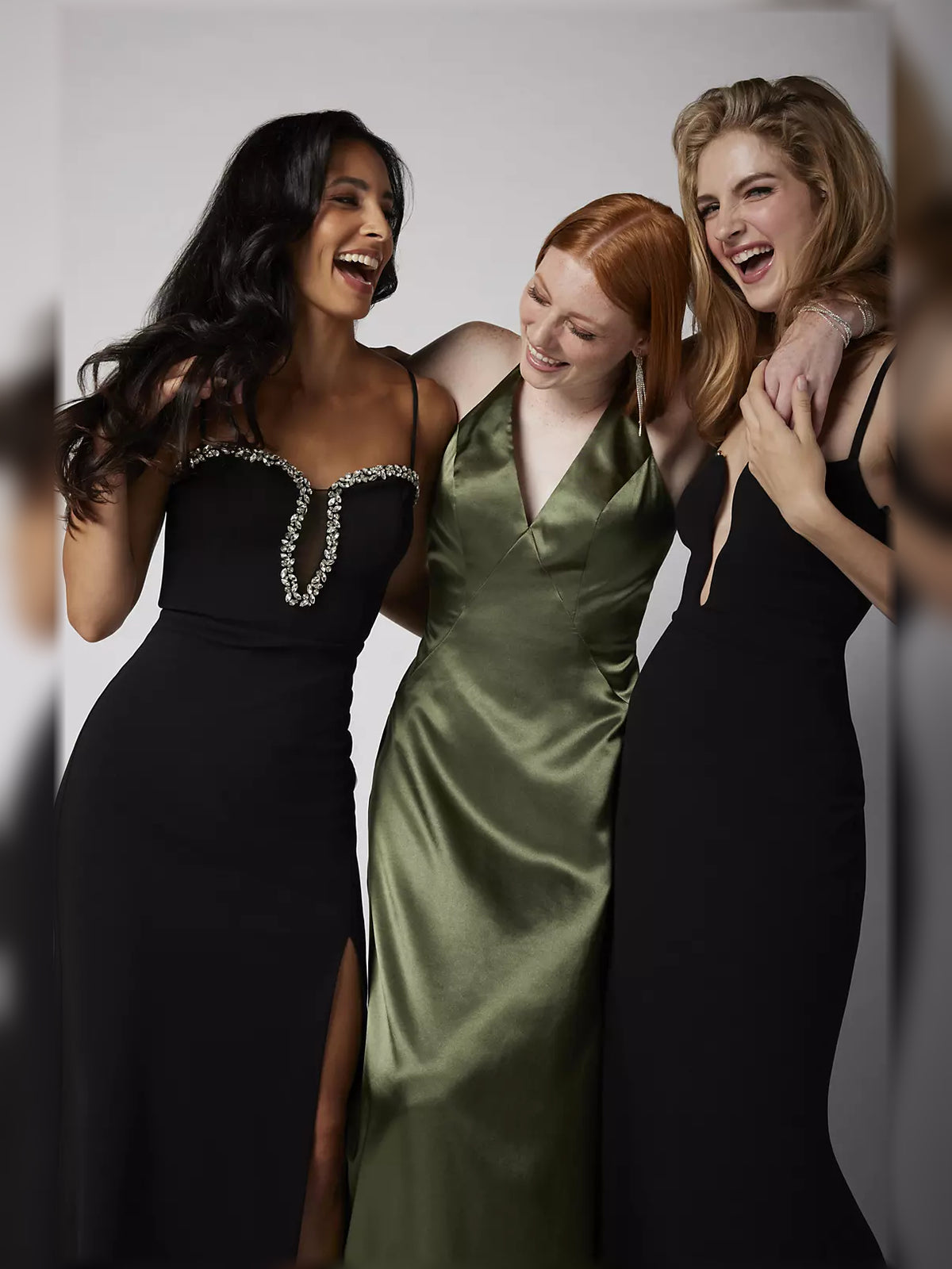 Black mermaid maxi formal dress with draping, alternate view showing the waist