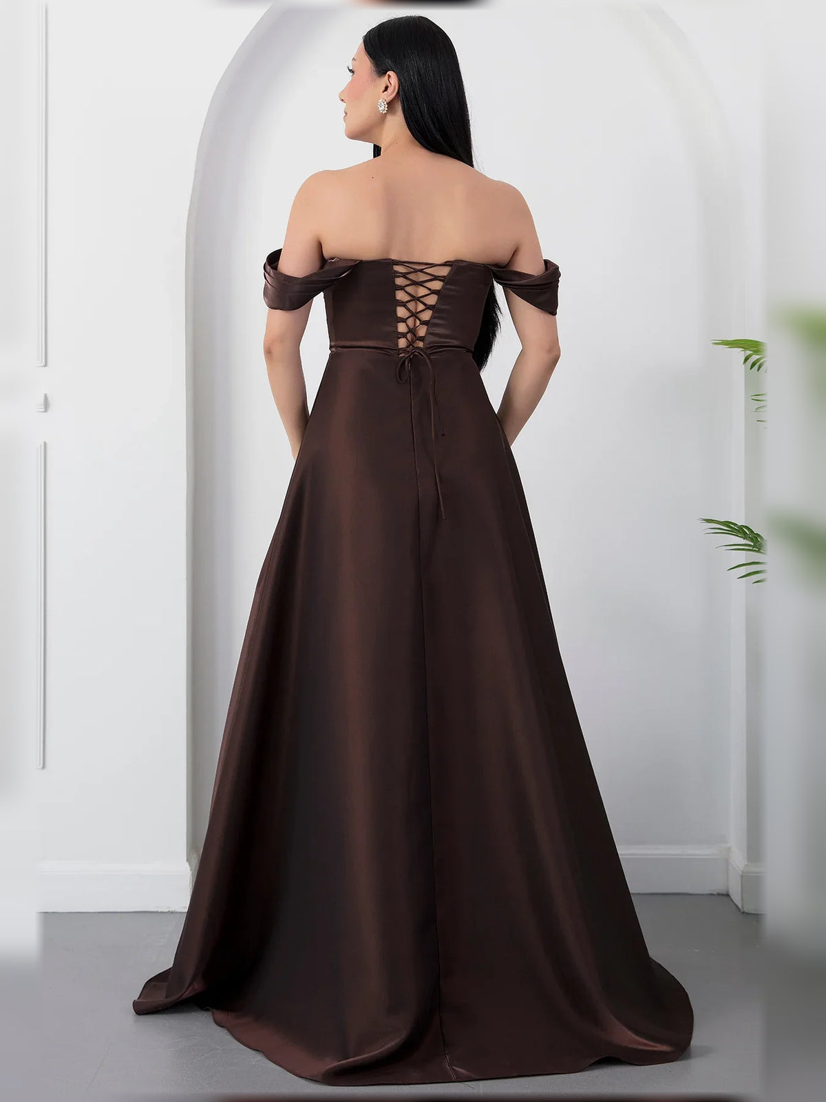 Deep Red a-line floor-length formal dress with beading, alternate view