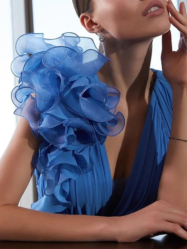 Blue maxi prom dress, alternate view showing the overall dress design