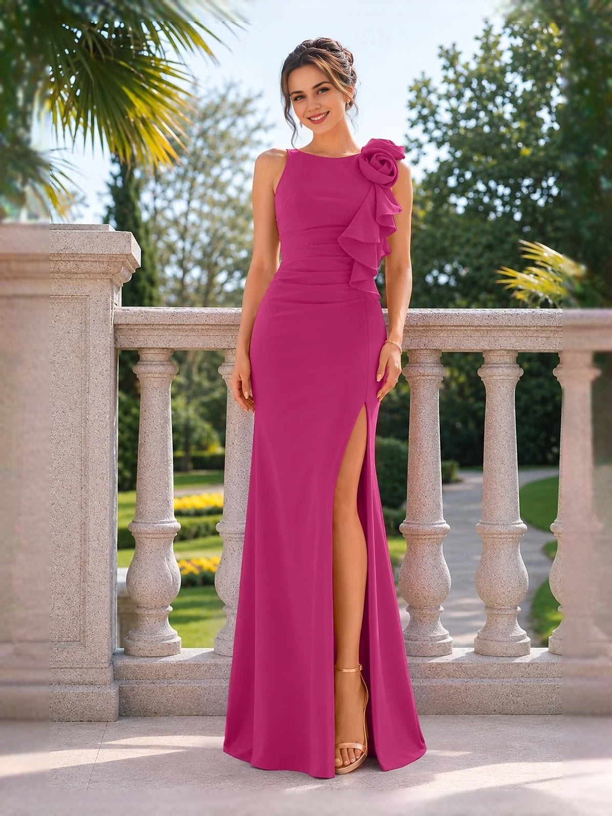 Hot Pink floor-length prom dress, alternate view showing the overall dress design