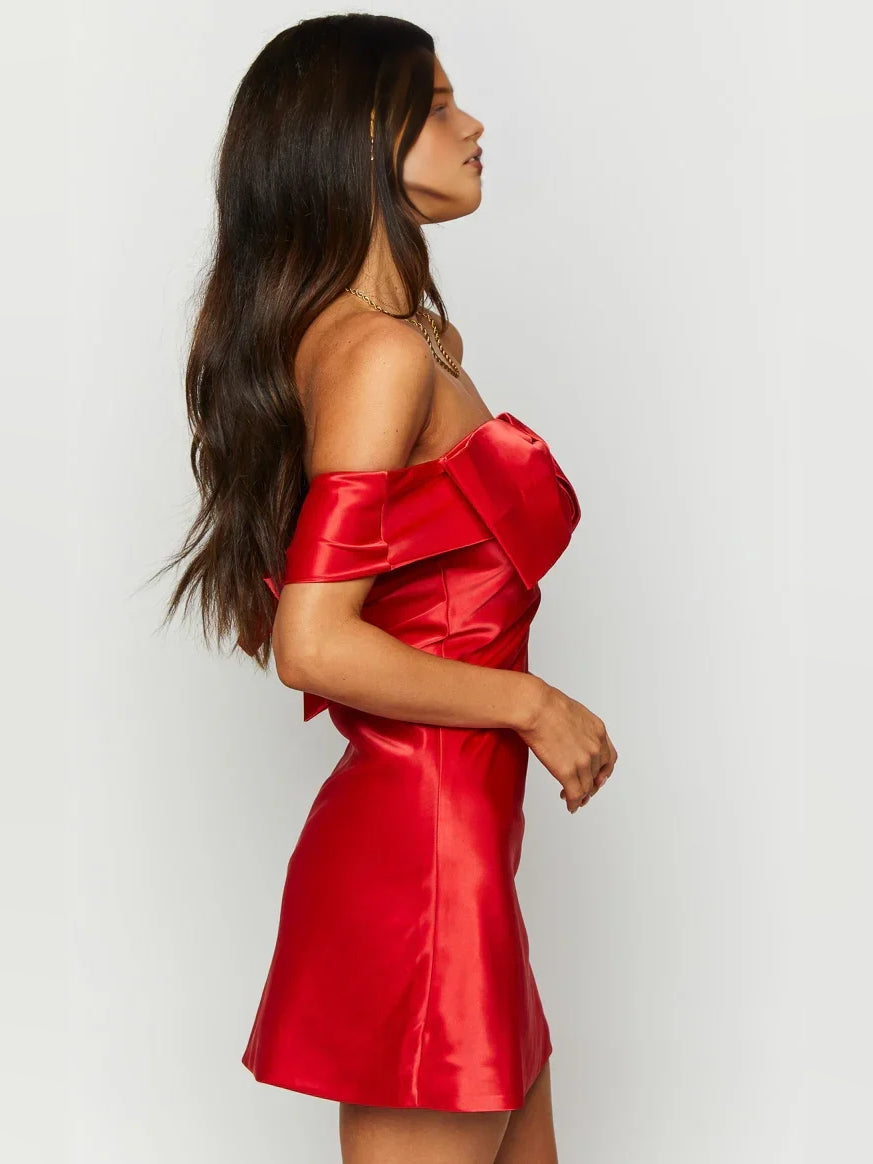 Red mini homecoming dress, alternate view showing the overall dress design