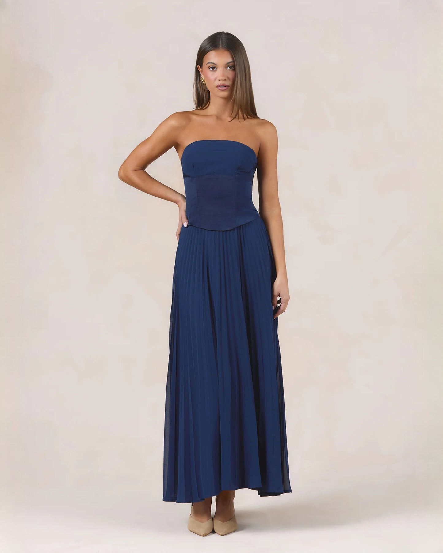 strapless chiffon a-line maxi bridesmaid dress - image 4