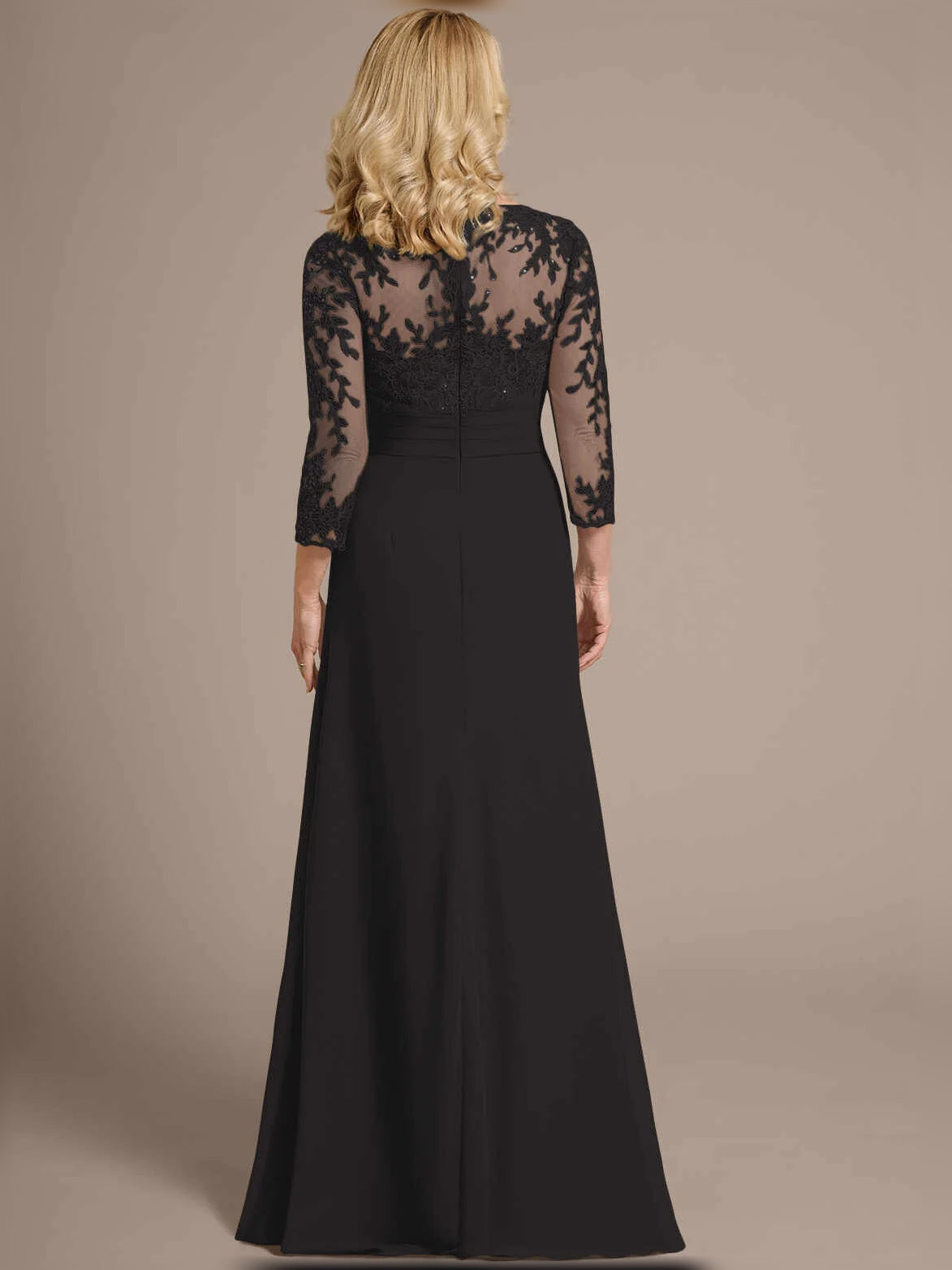 Dark Navy floor-length mother of the bride dress, alternate view showing the overall dress design