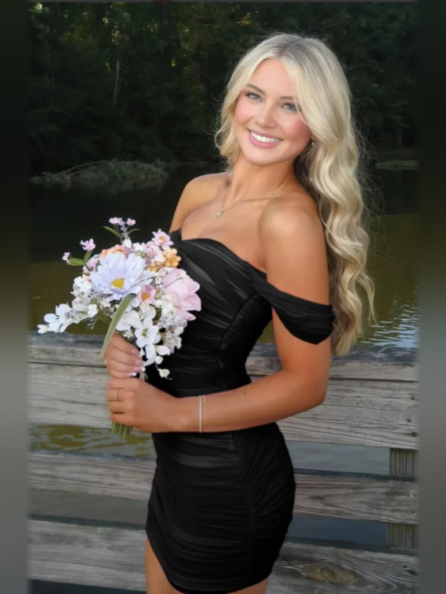 Black mini homecoming dress, alternate view showing the overall dress design