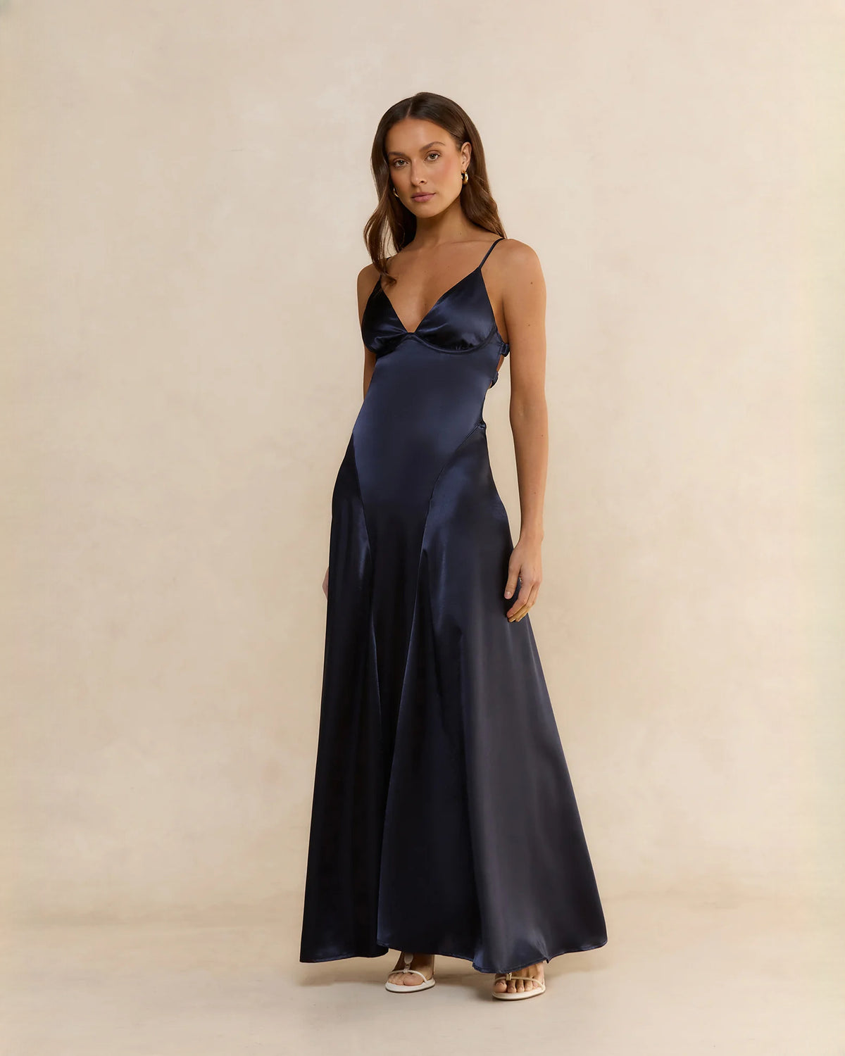 sleeveless satin a-line maxi bridesmaid dress - image 4