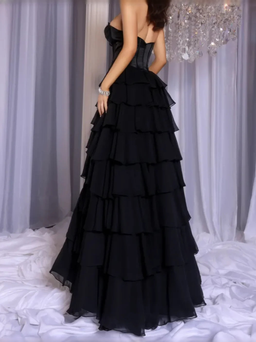 Turquoise floor-length prom dress, alternate view showing the overall dress design