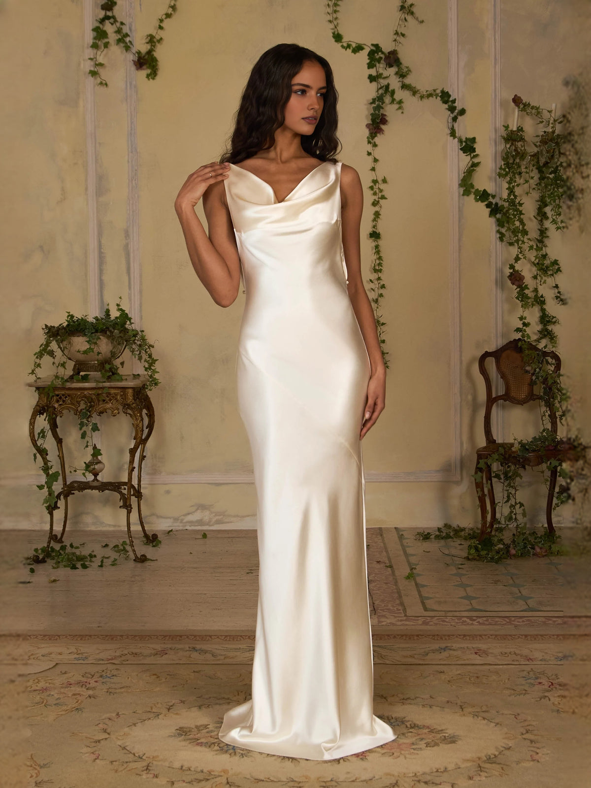 Ivory white floor-length prom dress, alternate view showing the overall dress design