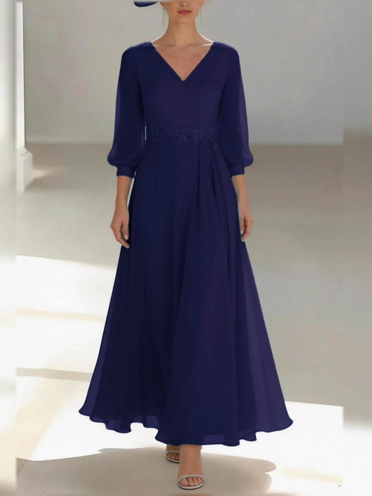 Dark Navy floor-length mother of the bride dress, alternate view showing the overall dress design