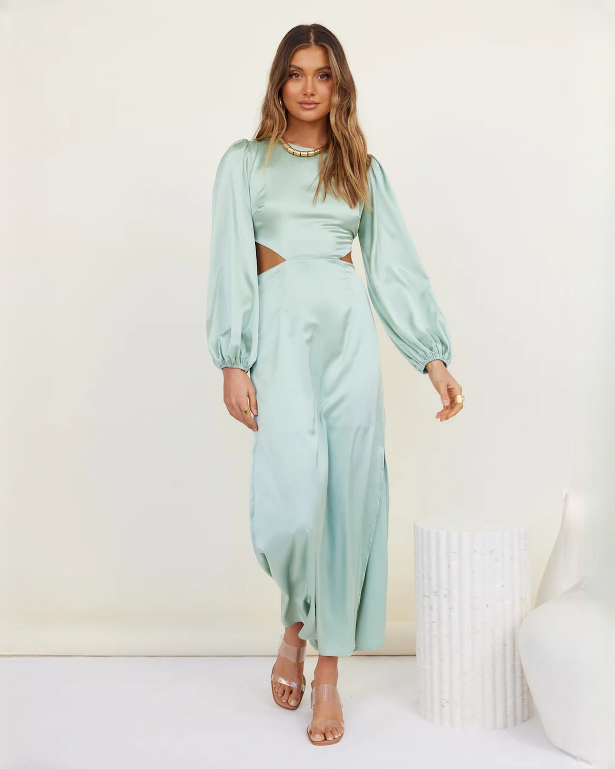 sleeveless satin a-line maxi bridesmaid dress - image 4