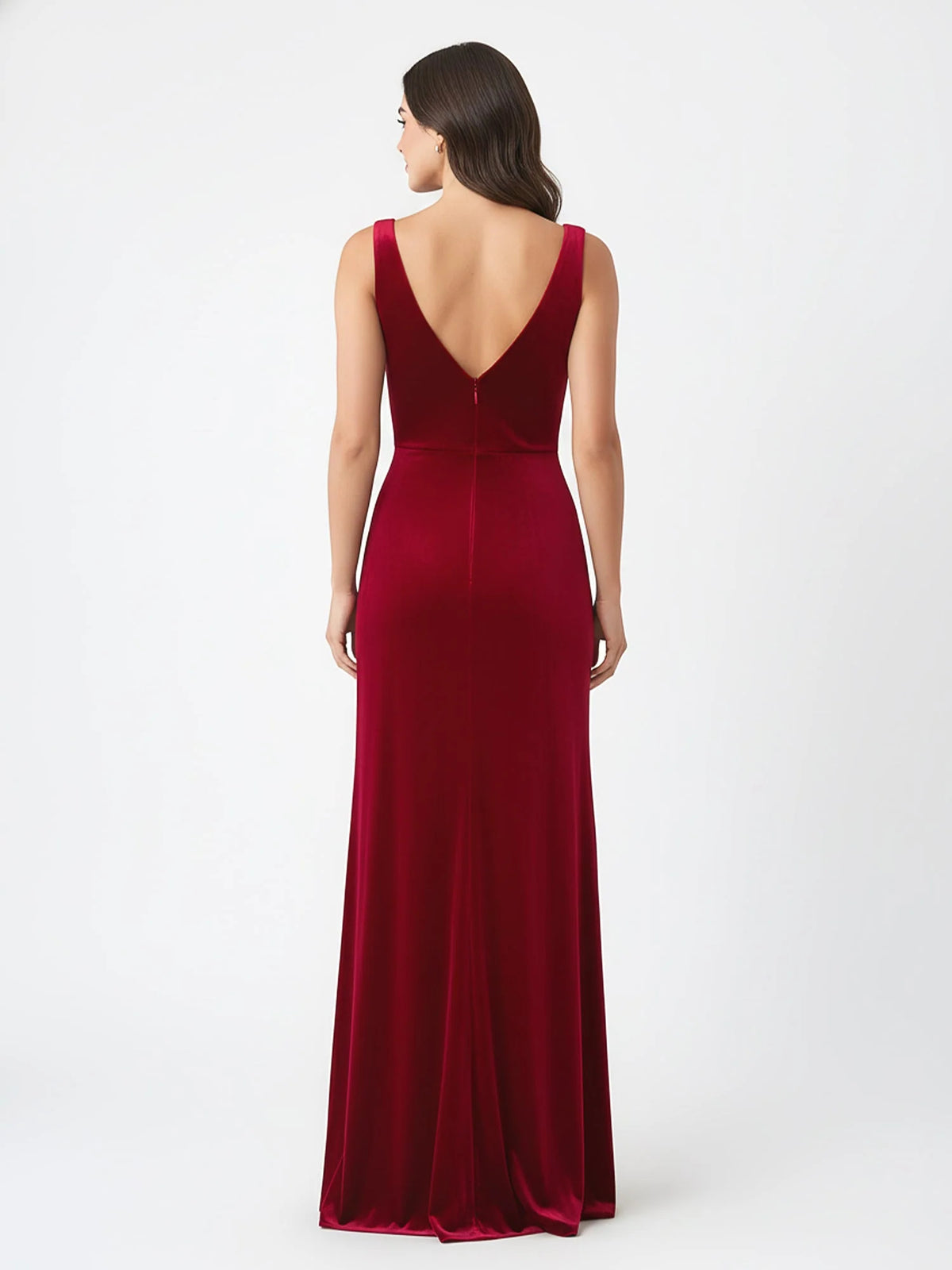 Black mermaid floor-length formal dress with draping, alternate view