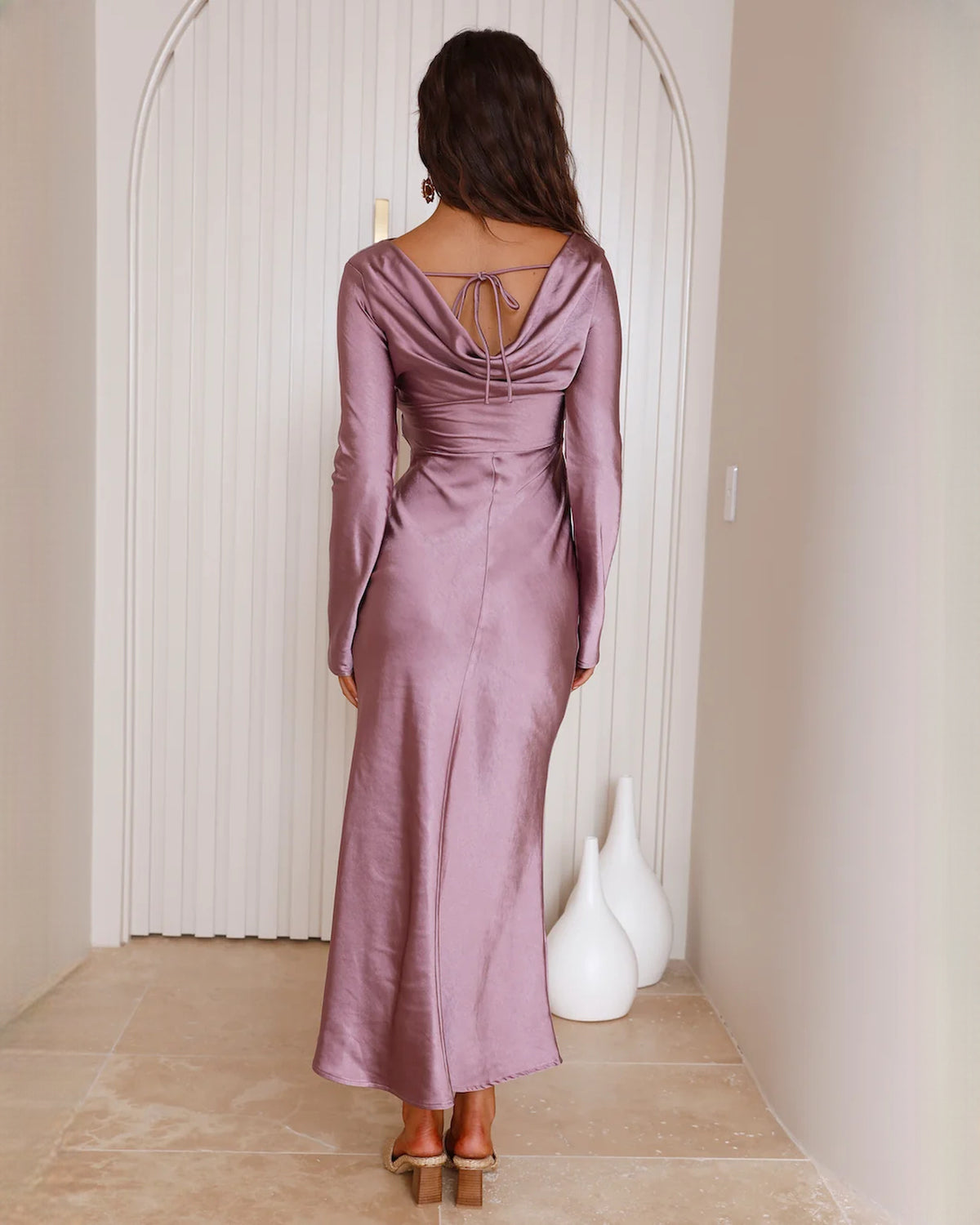 sleeveless satin a-line maxi bridesmaid dress - image 4