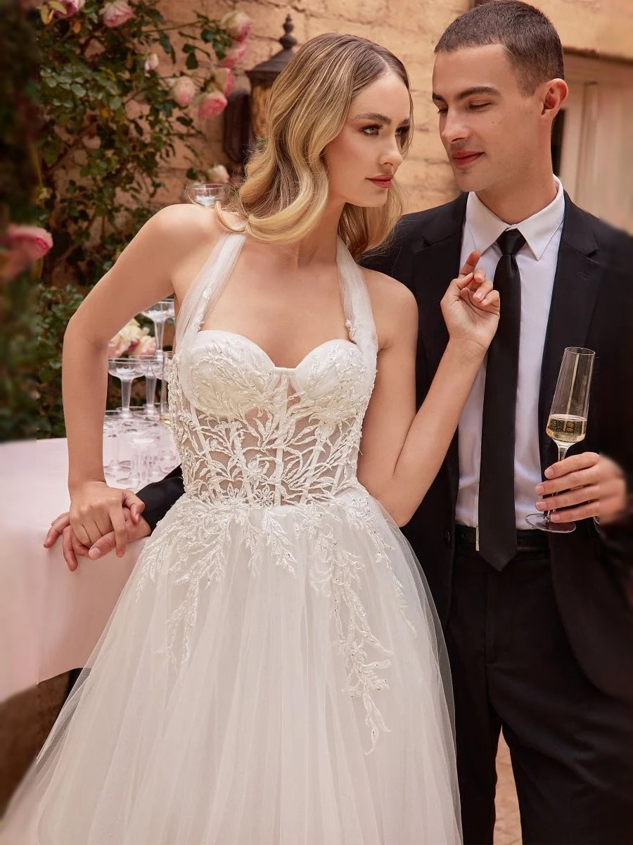 White floor-length wedding dress, alternate view showing the overall dress design