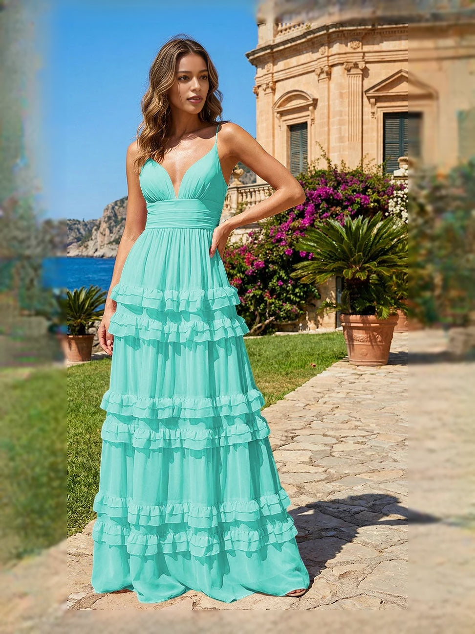 Mint Green maxi bridesmaid dress, alternate view showing the overall dress design