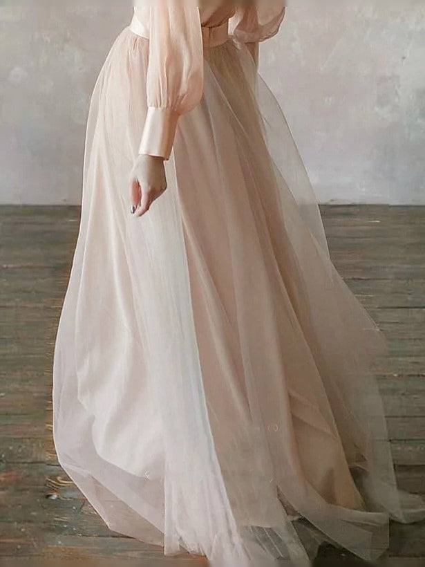 Champagne maxi prom dress, alternate view showing the overall dress design
