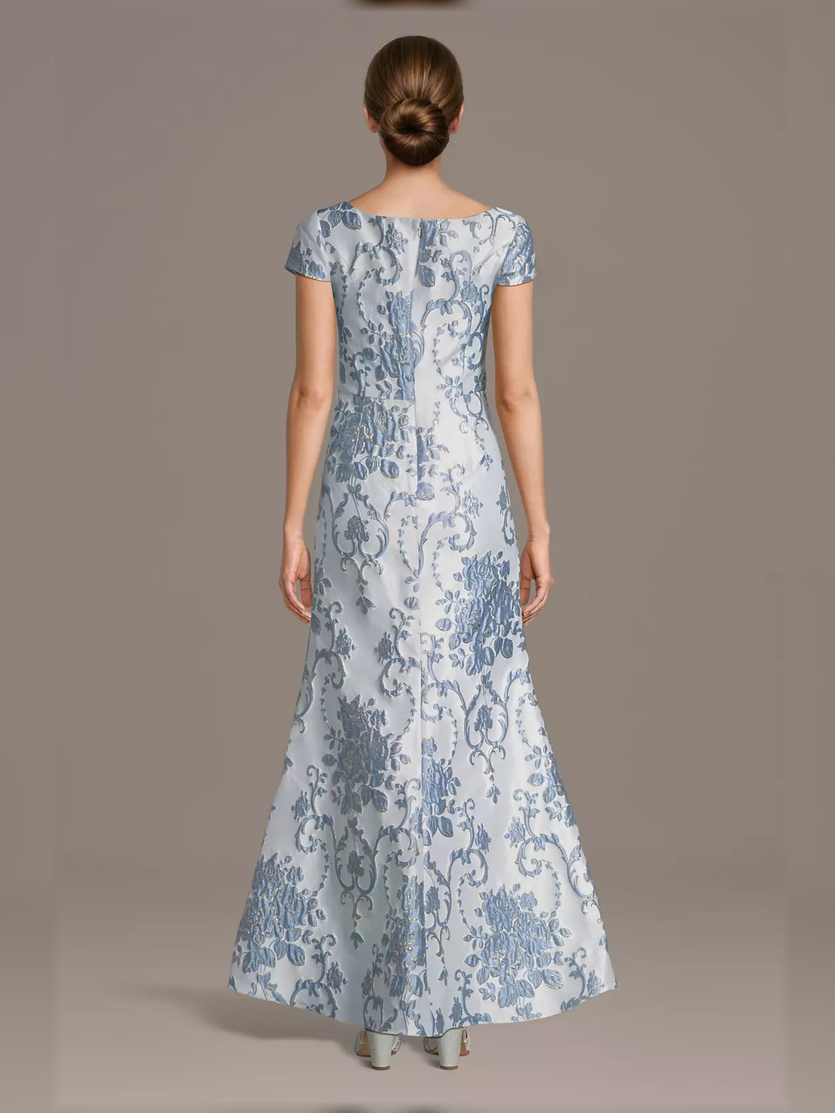 Blue short mother of the bride dress, alternate view showing the overall dress design