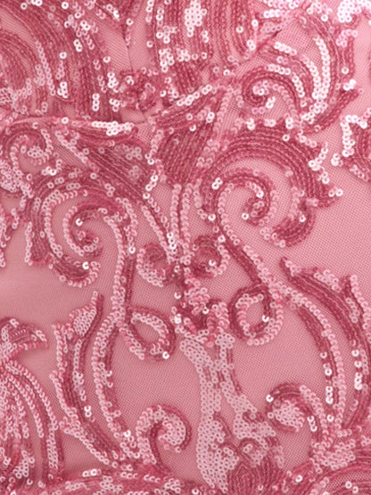 Coral mermaid floor-length formal dress with sequins, alternate view showing the waist