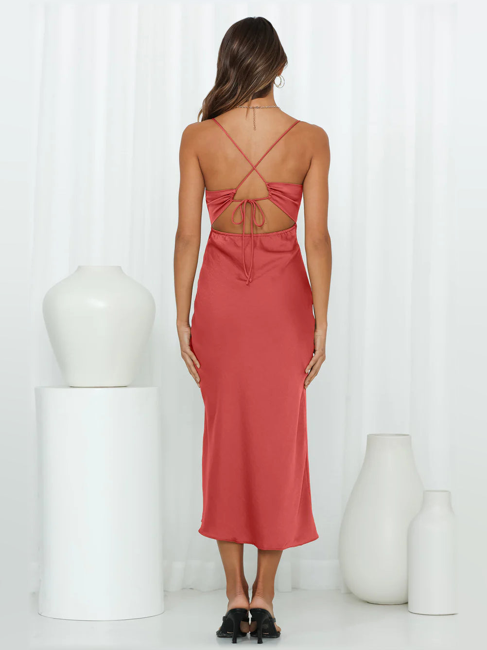 Rose midi formal dress, alternate view showing the waist